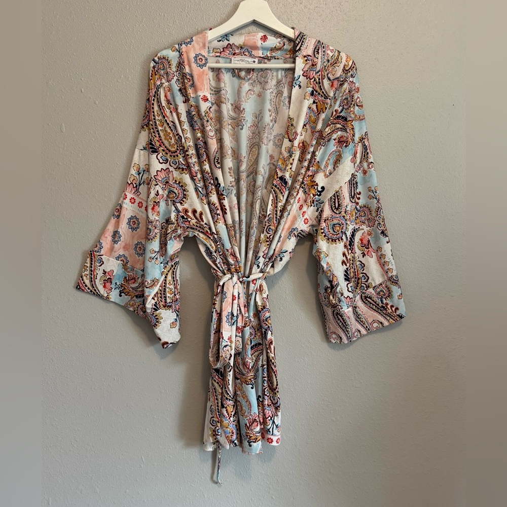 In Bloom by Jonquil‎ Knit Floral Paisley Kimono Robe M-L Boho